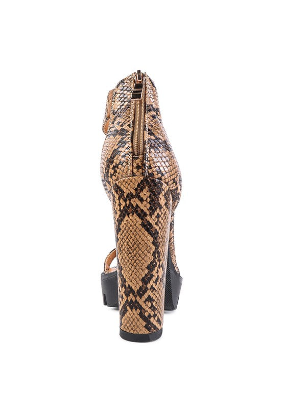 Trendy Snake Print Vegan Leather Lug Sole Sandals - Xtreme Shopper