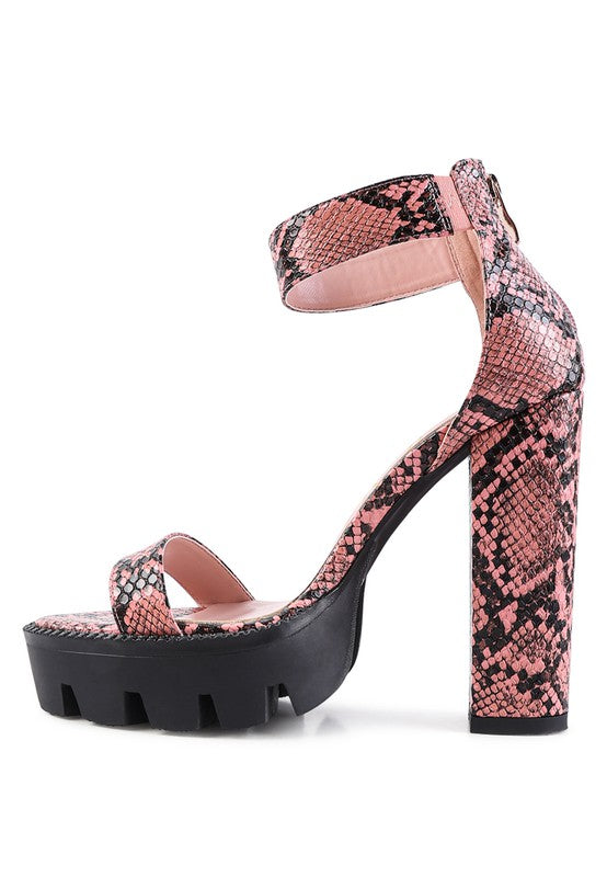 Trendy Snake Print Vegan Leather Lug Sole Sandals - Xtreme Shopper