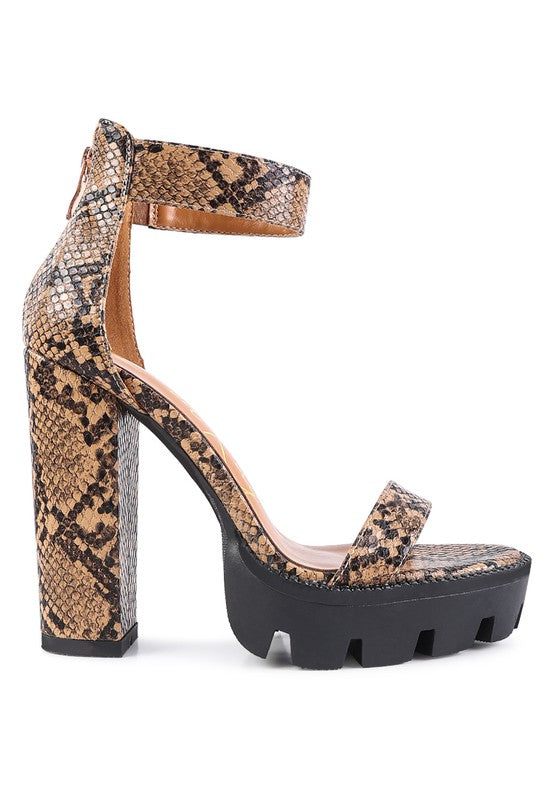 Trendy Snake Print Vegan Leather Lug Sole Sandals - Xtreme Shopper