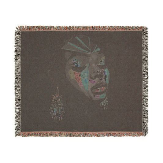 Original Makeup Afrocentric Black Woman Abstract Art Woven Throw Blanket