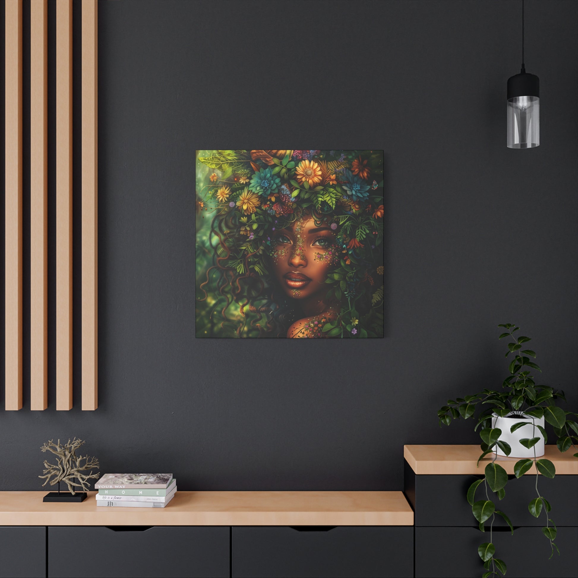 Mother Nature In Full Bloom Afrocentric Black Woman Fantasy Art Canvas Wall Print - Xtreme Shopper