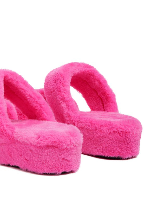 Smoothie Faux Fur Platform Slipper Sandals - Xtreme Shopper