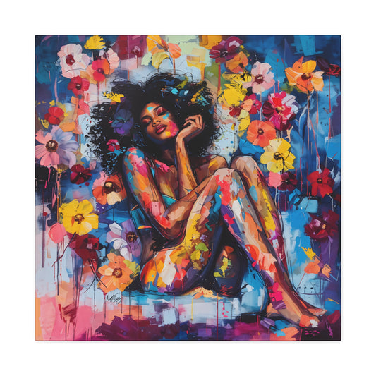 Flowers Blooming Everywhere Afrocentric Black Abstract Art Canvas Wall Print