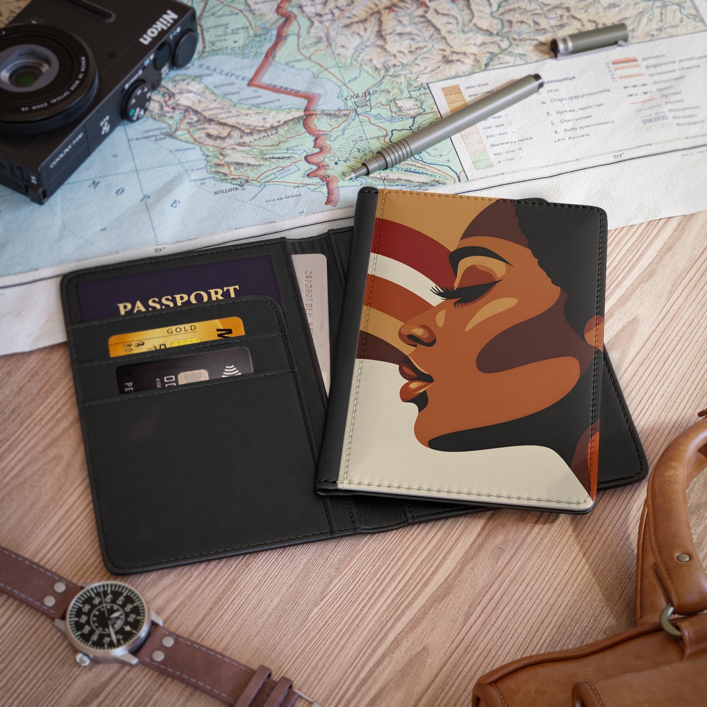 Shades of Peace Vegan Leather Black Art RFID Blocking Passport Cover