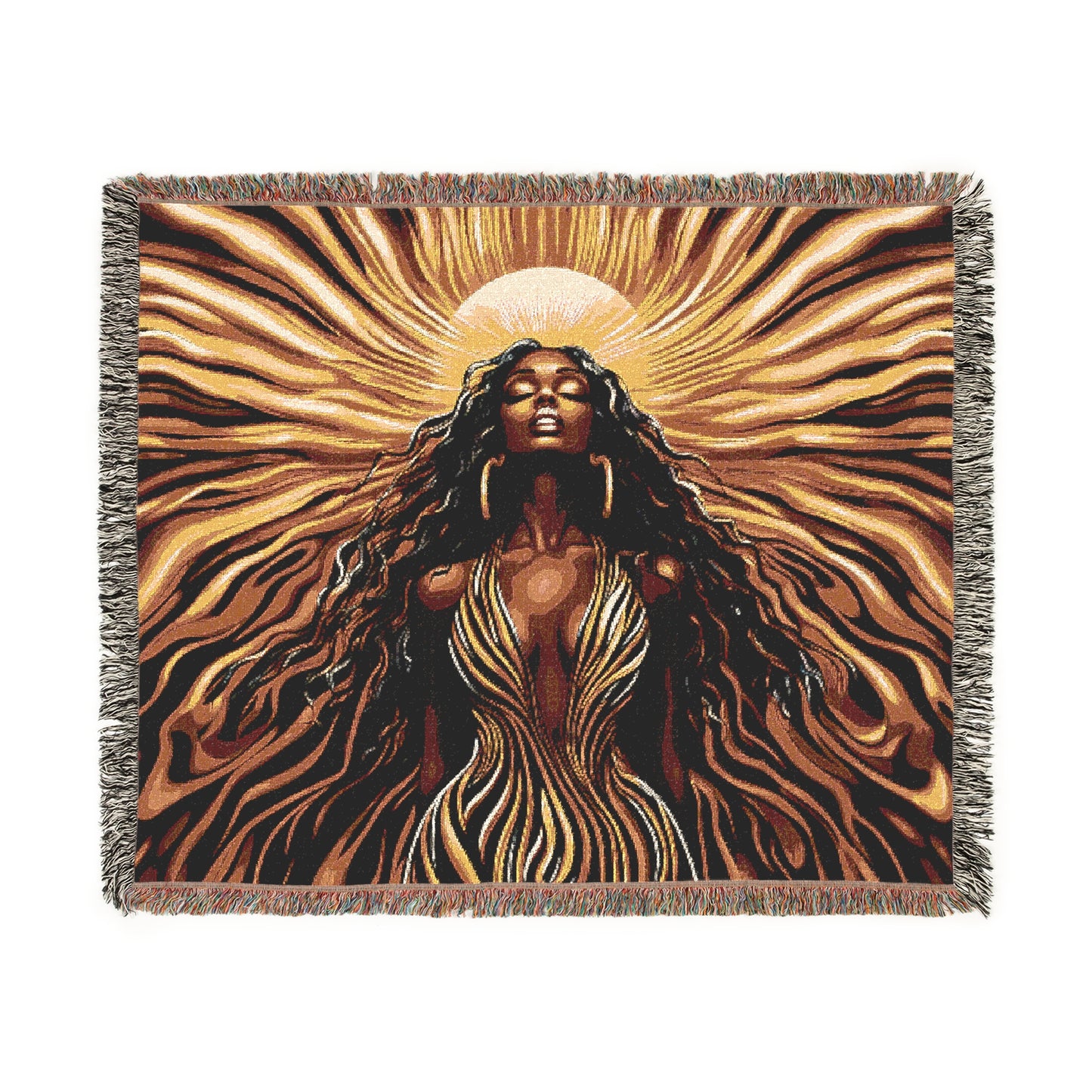 Sun Kissed Black Woman Art Woven Throw Blanket