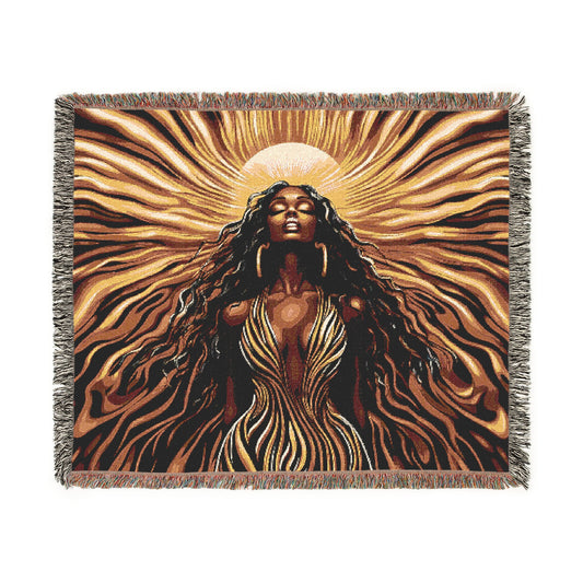 Sun Kissed Black Woman Art Woven Throw Blanket