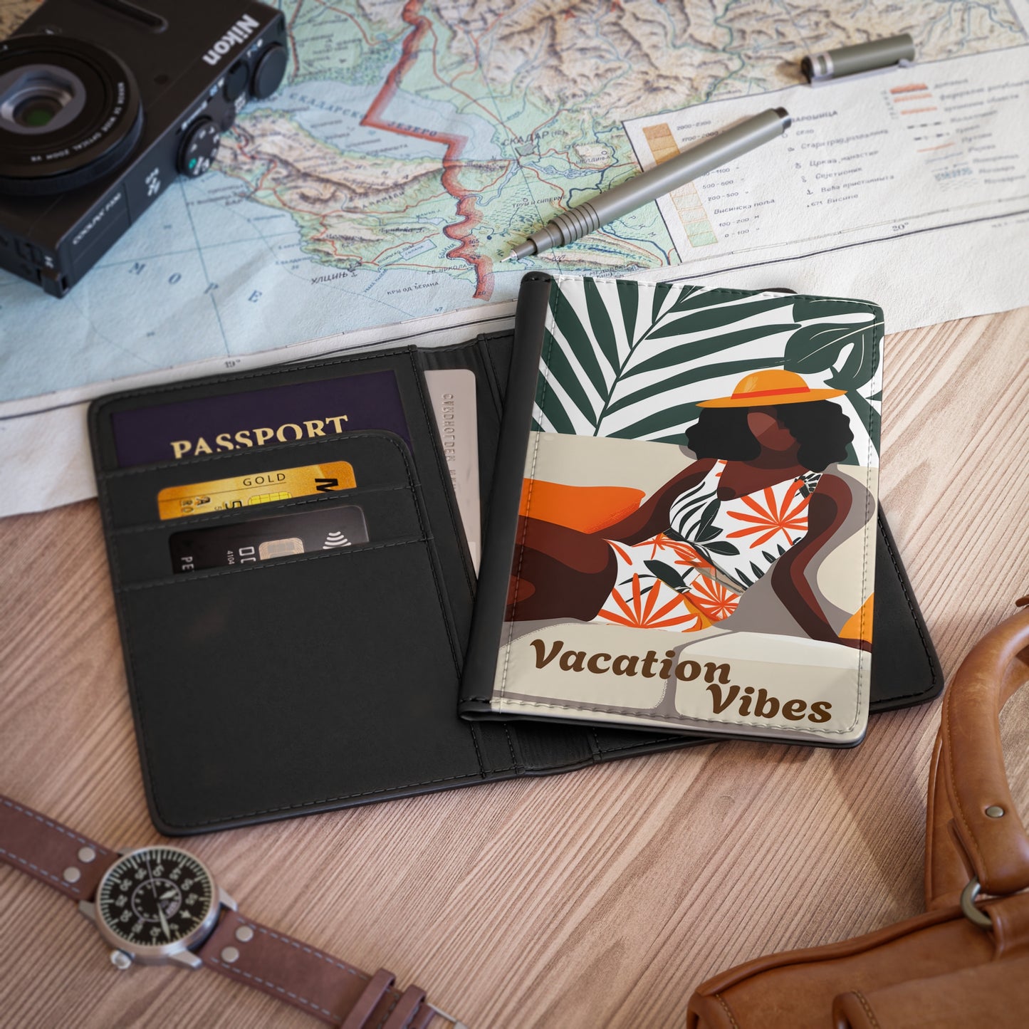 Relaxing In Abstract Vegan Leather Black Art RFID Blocking Passport Cover