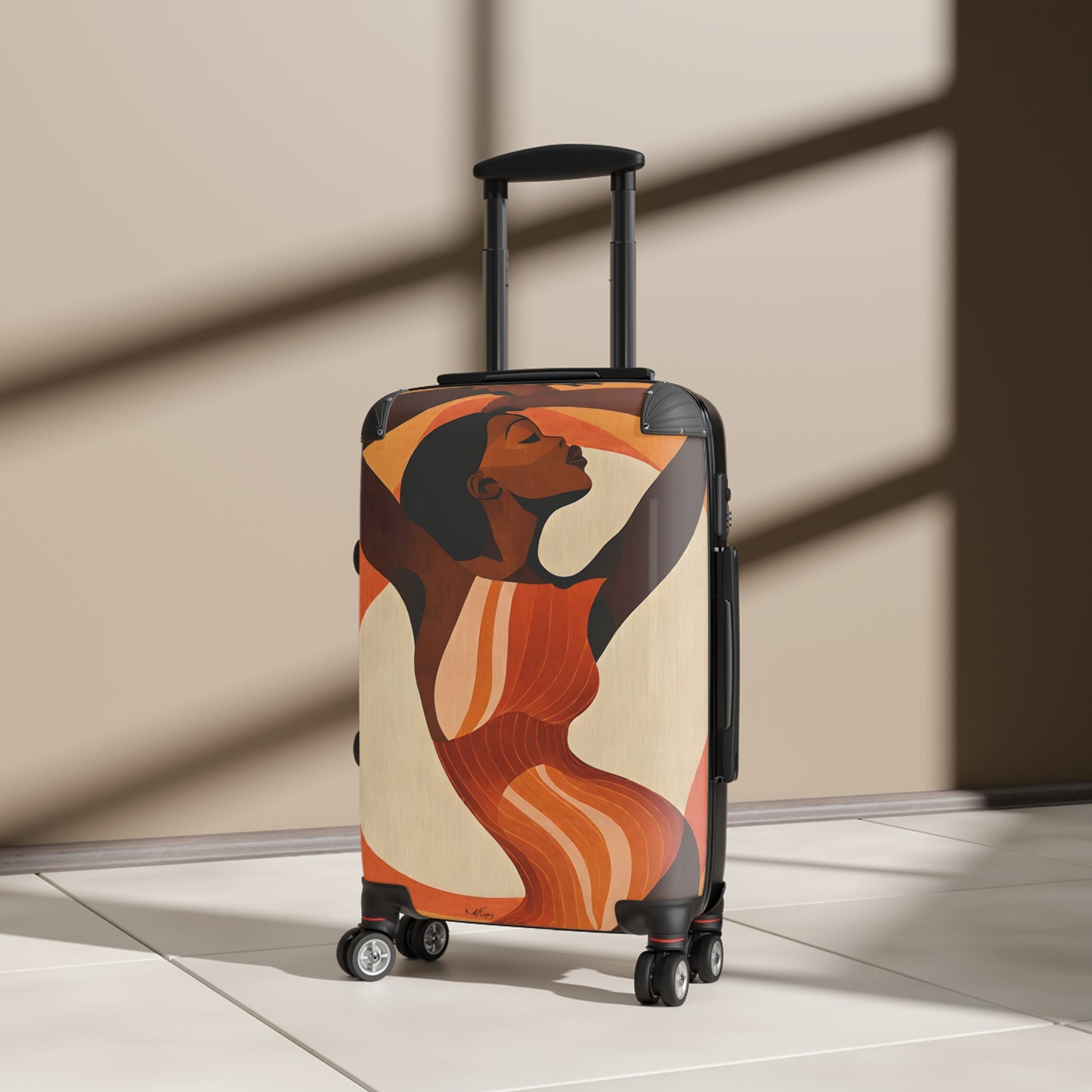 Retro Feelings Black Woman Art Hardshell Hardside Lockable Spinner Suitcase Luggage