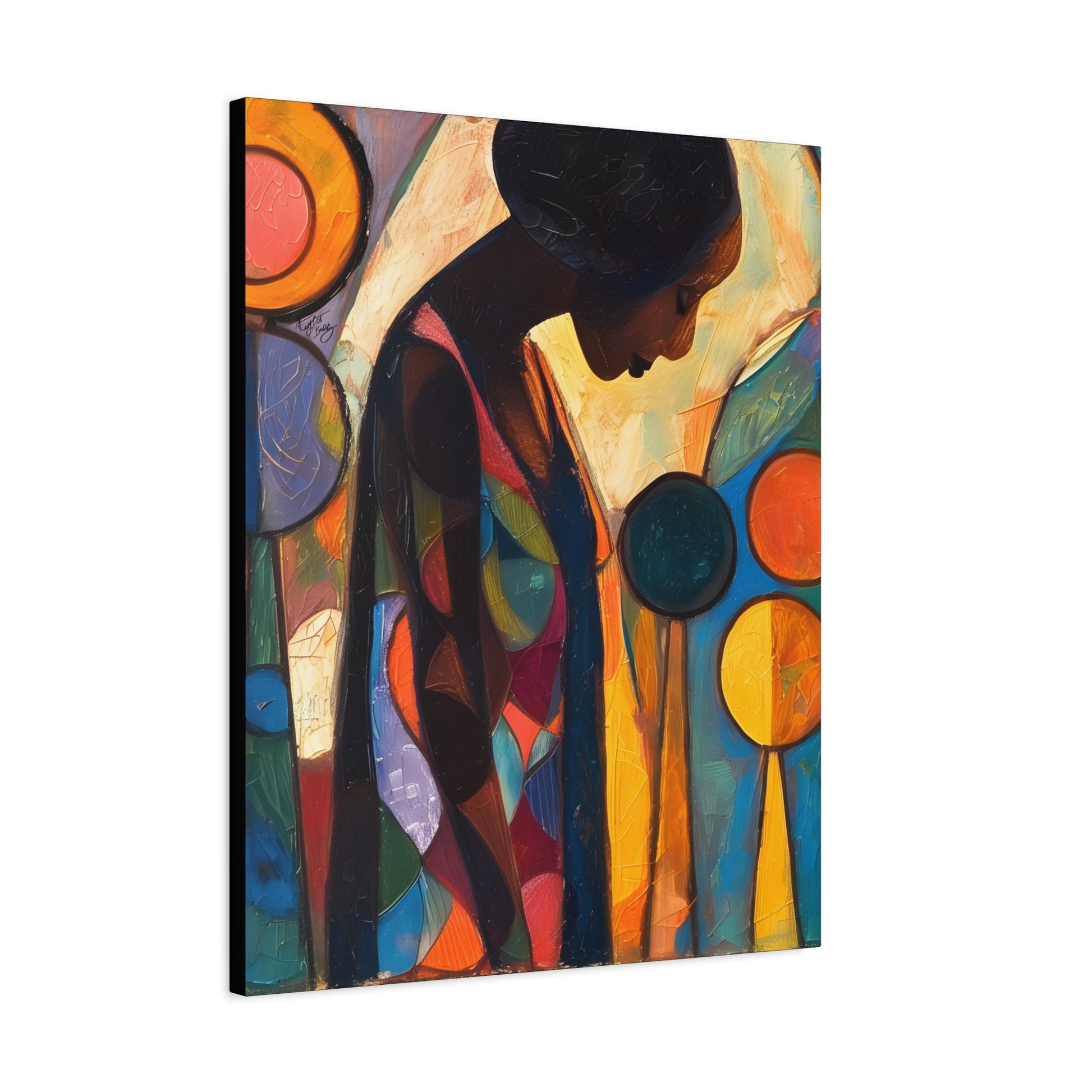 At Peace In Abstract Afrocentric Black Woman Abstract Art Canvas Wall Print - Xtreme Shopper