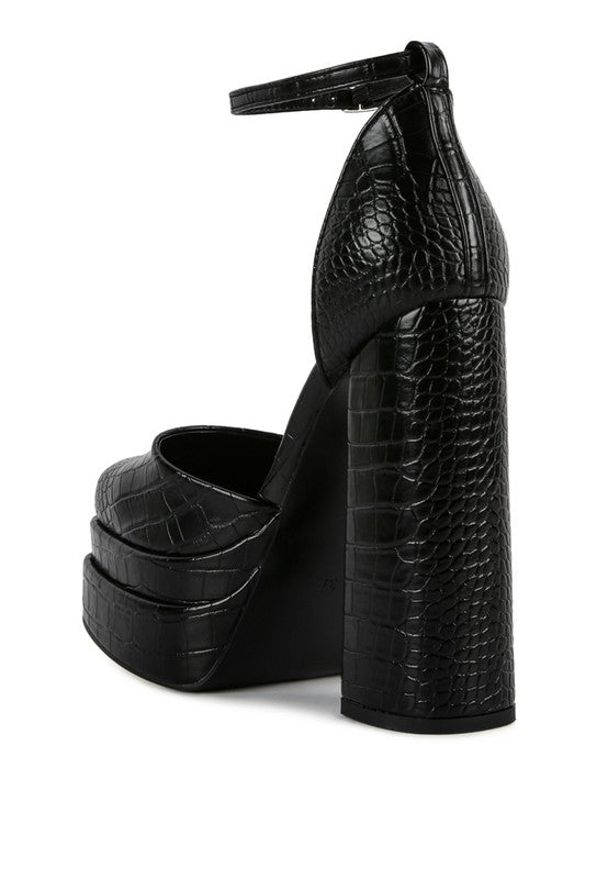 Tempt Me Croc Textured Vegan Leather High Heeled Platform Sandals - Xtreme Shopper
