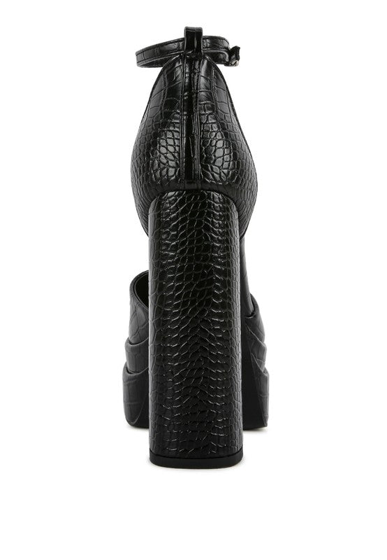 Tempt Me Croc Textured Vegan Leather High Heeled Platform Sandals - Xtreme Shopper