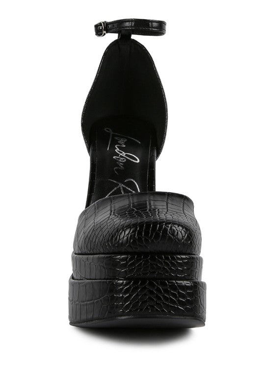 Tempt Me Croc Textured Vegan Leather High Heeled Platform Sandals - Xtreme Shopper