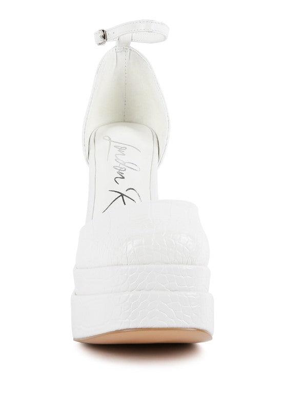 Tempt Me Croc Textured Vegan Leather High Heeled Platform Sandals - Xtreme Shopper