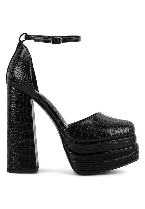 Tempt Me Croc Textured Vegan Leather High Heeled Platform Sandals - Xtreme Shopper