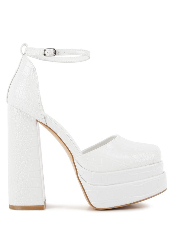 Tempt Me Croc Textured Vegan Leather High Heeled Platform Sandals - Xtreme Shopper