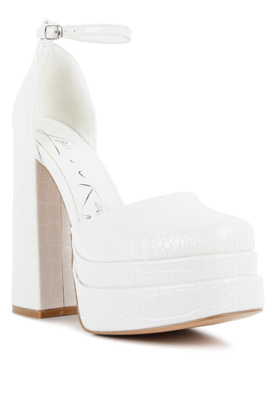 Tempt Me Croc Textured Vegan Leather High Heeled Platform Sandals - Xtreme Shopper