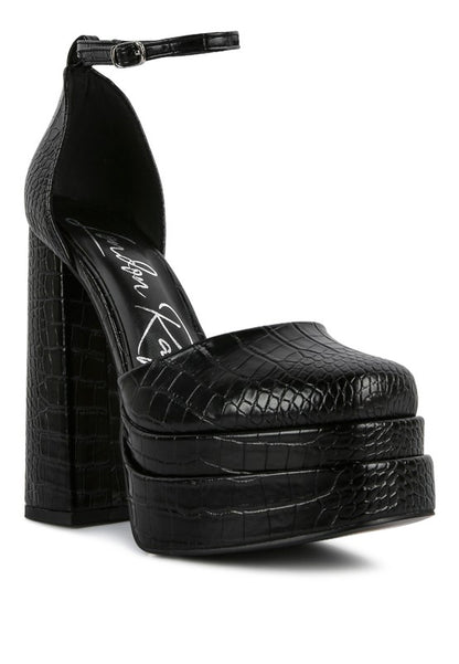 Tempt Me Croc Textured Vegan Leather High Heeled Platform Sandals - Xtreme Shopper