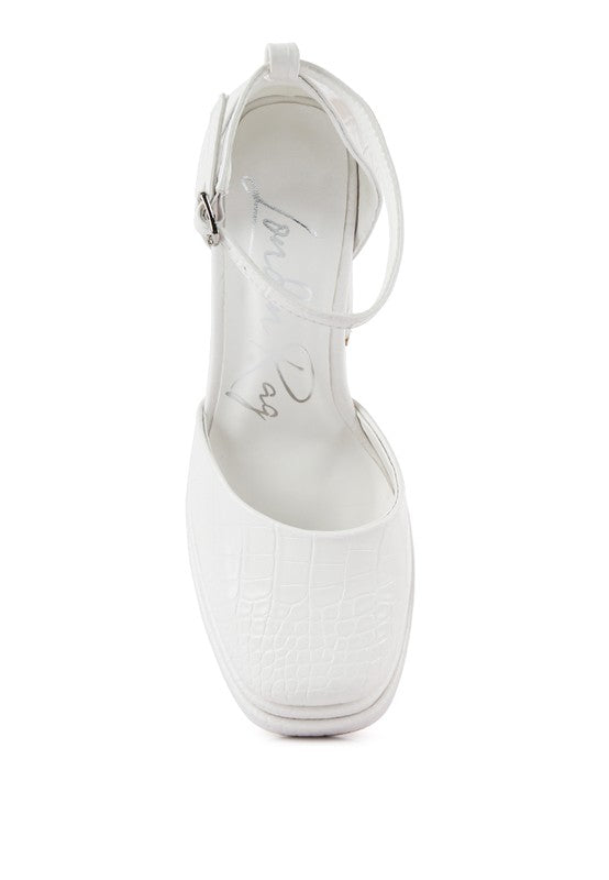 Tempt Me Croc Textured Vegan Leather High Heeled Platform Sandals - Xtreme Shopper