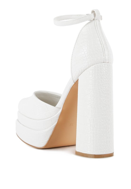 Tempt Me Croc Textured Vegan Leather High Heeled Platform Sandals - Xtreme Shopper