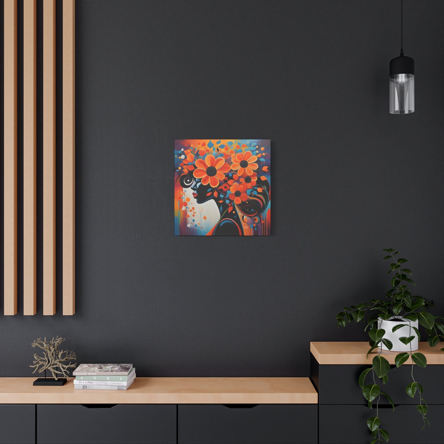 Flowery Thoughts Black Woman Art Canvas Wall Print