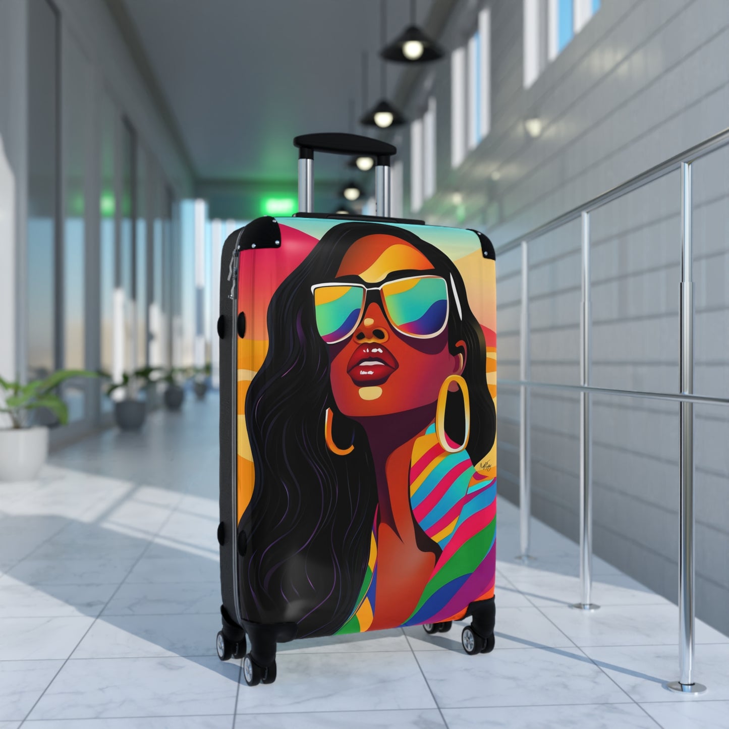 Vacay Vibes Black Woman Art Hardshell Hardside Lockable Spinner Suitcase Luggage