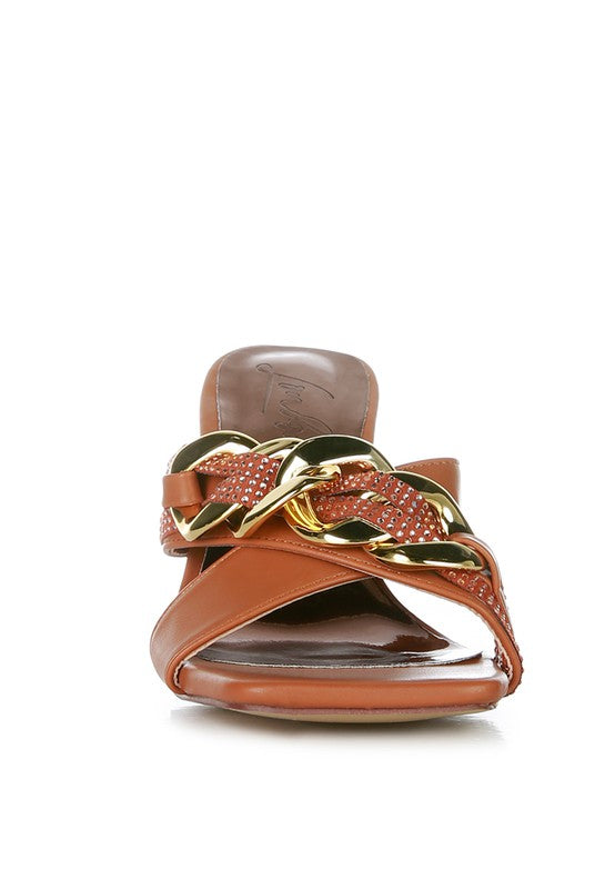 Evelane Metallic Chain Heeled Diamante Sandals - Xtreme Shopper