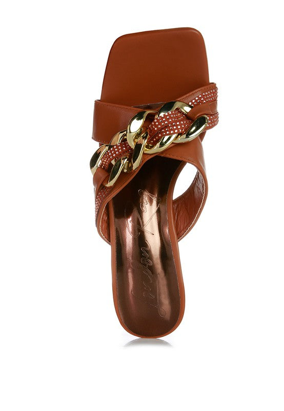 Evelane Metallic Chain Heeled Diamante Sandals - Xtreme Shopper