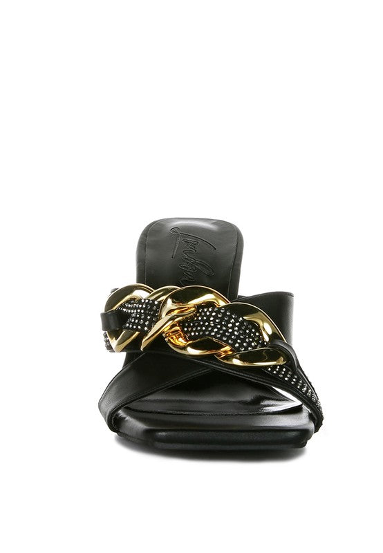 Evelane Metallic Chain Heeled Diamante Sandals - Xtreme Shopper