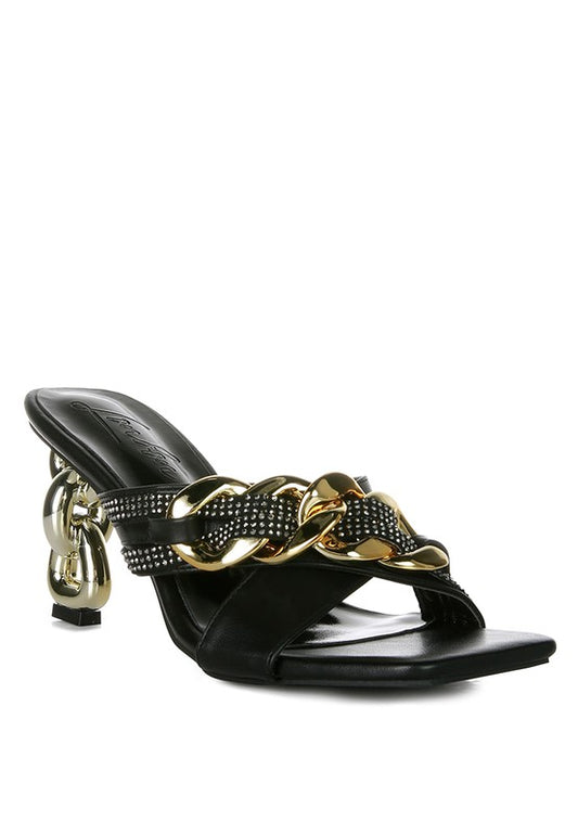 Evelane Metallic Chain Heeled Diamante Sandals - Xtreme Shopper