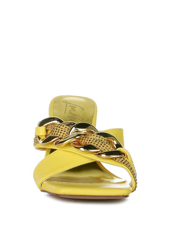 Evelane Metallic Chain Heeled Diamante Sandals - Xtreme Shopper