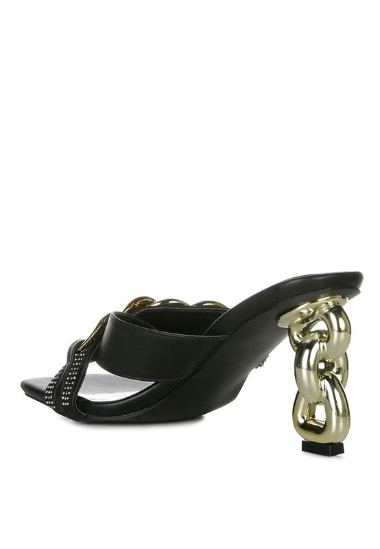 Evelane Metallic Chain Heeled Diamante Sandals - Xtreme Shopper