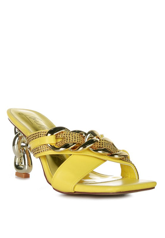 Evelane Metallic Chain Heeled Diamante Sandals - Xtreme Shopper