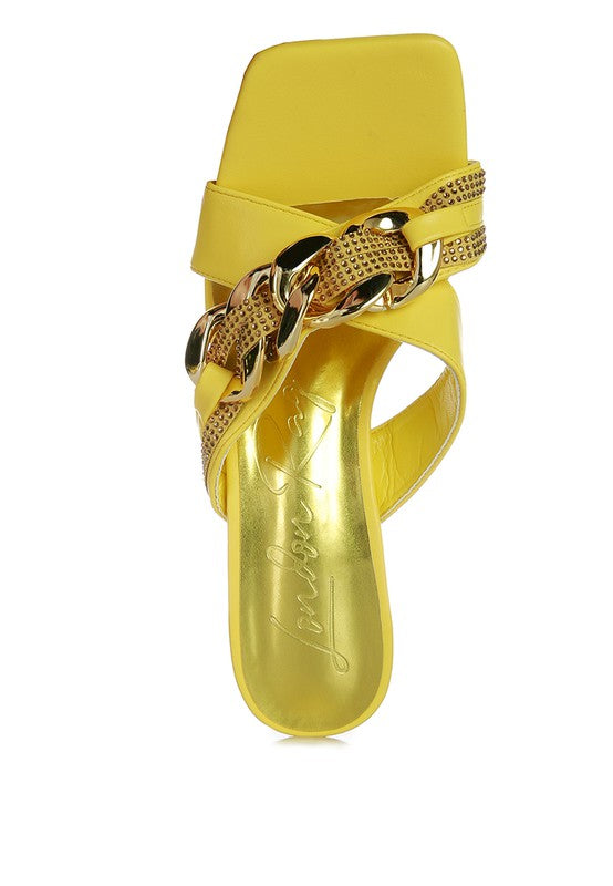 Evelane Metallic Chain Heeled Diamante Sandals - Xtreme Shopper