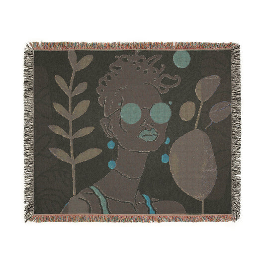 Abstract Chillin' Afrocentric Black Woman Abstract Art Woven Throw Blanket
