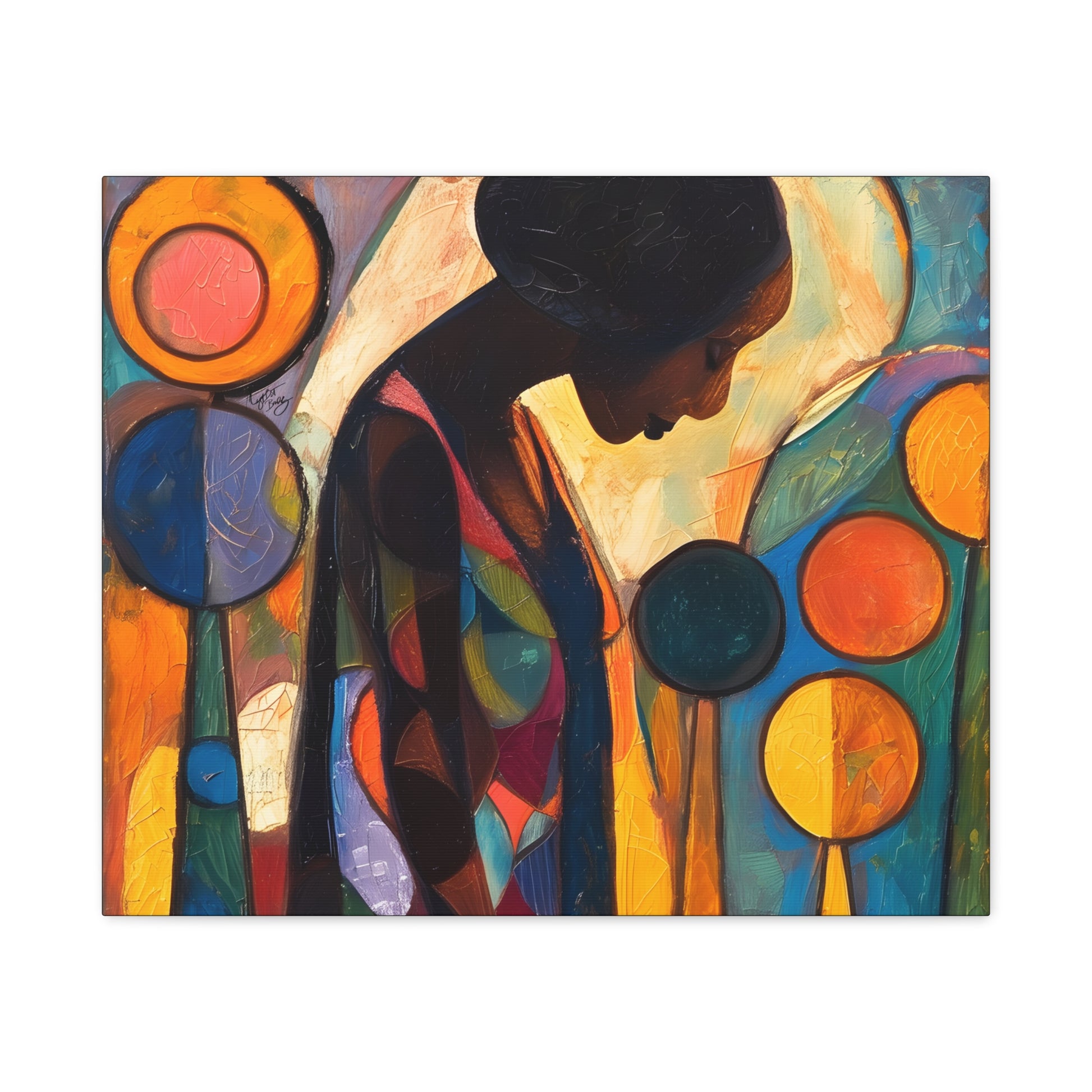 At Peace In Abstract Afrocentric Black Woman Abstract Art Canvas Wall Print - Xtreme Shopper