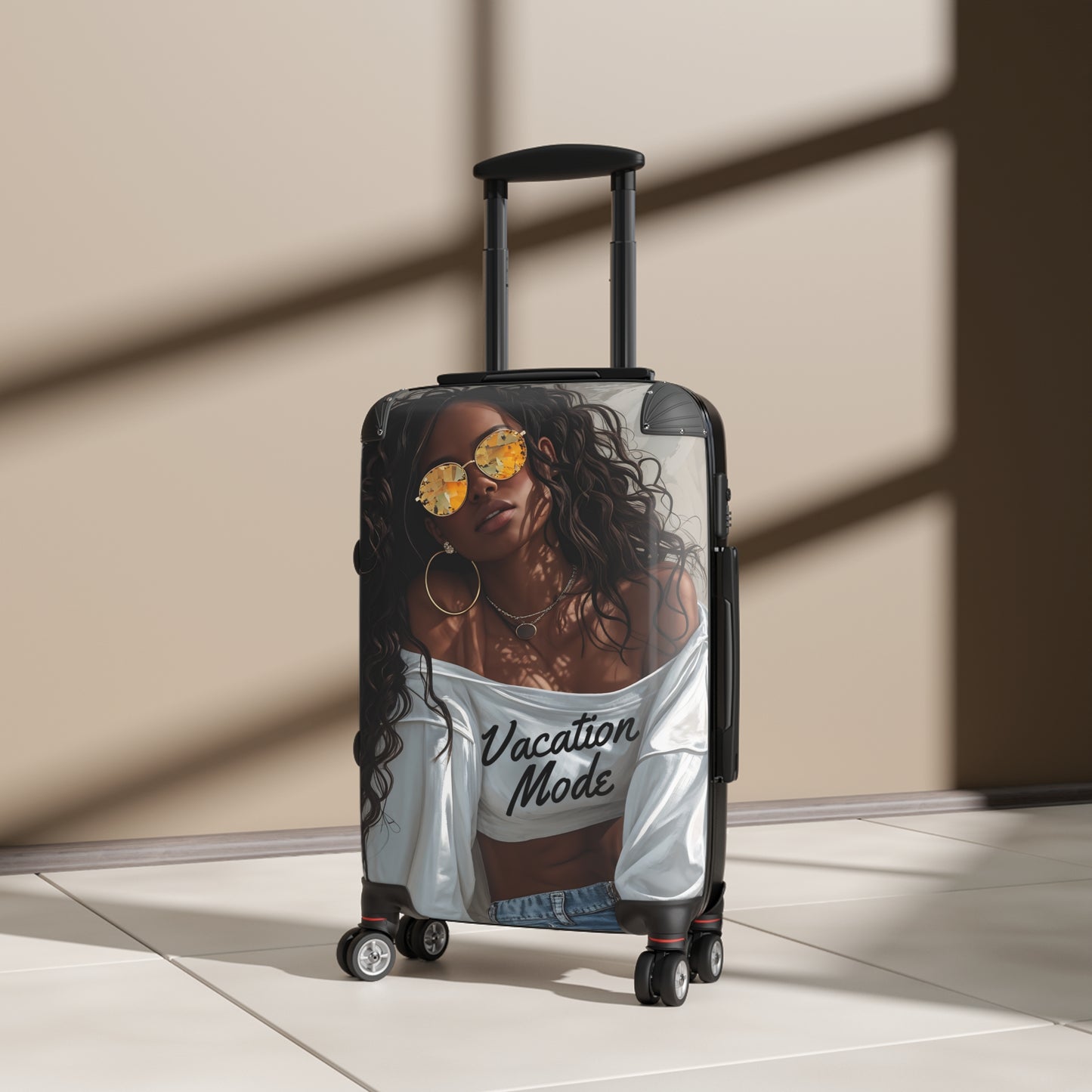 Vacation Mode Black Woman Art Hardshell Hardside Lockable Spinner Suitcase Luggage