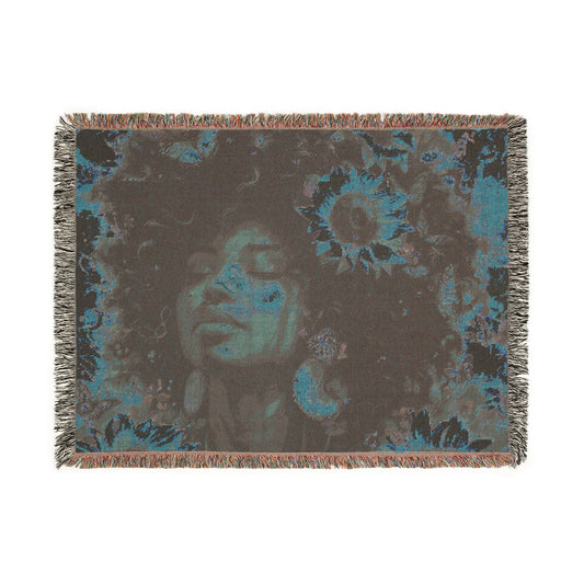Daisies Everywhere Afrocentric Black Woman Abstract Art Woven Throw Blanket