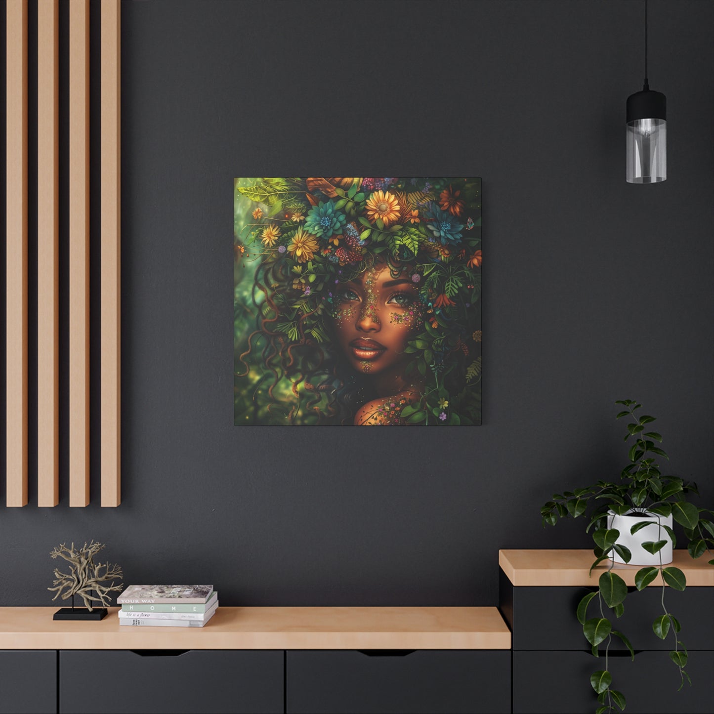 Mother Nature In Full Bloom Afrocentric Black Woman Fantasy Art Canvas Wall Print - Xtreme Shopper
