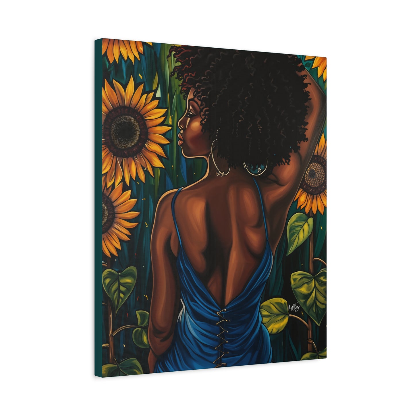 In The Garden Afrocentric Black Woman Art Canvas Wall Print