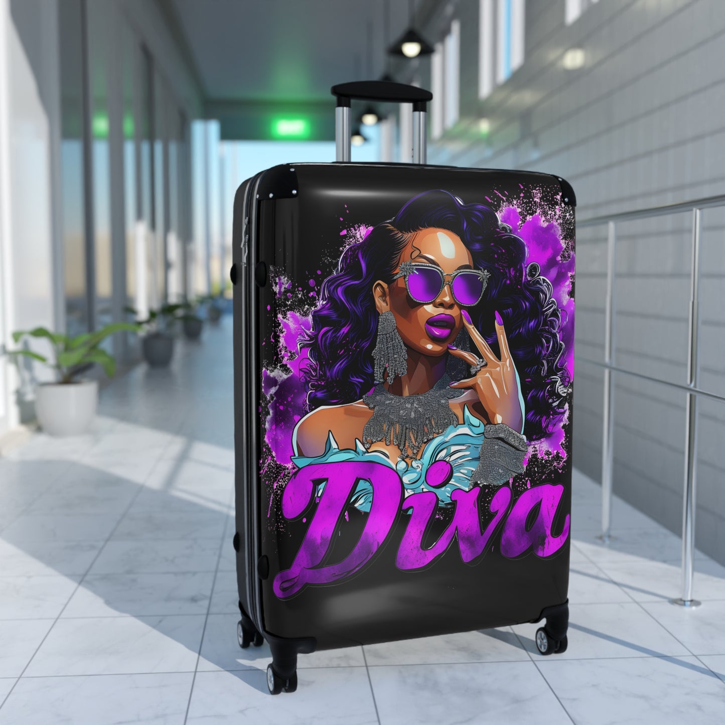 Diva Black Woman Art Hardshell Hardside Lockable Spinner Suitcase