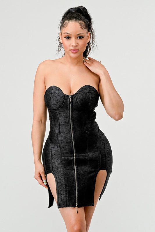Trendy Bodycon Metallic Mini Bandage Dress