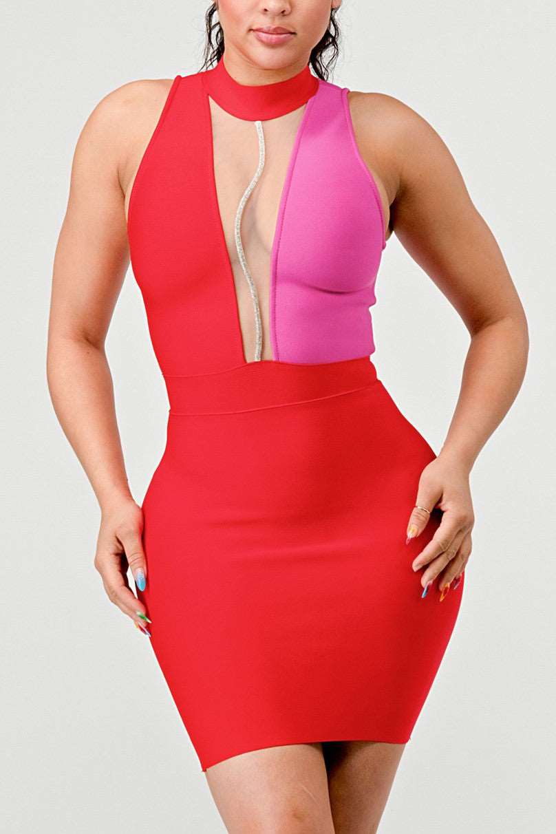 Duo Chroma Bodycon Bandage Dress
