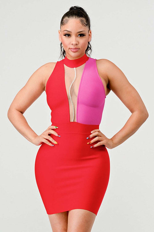 Duo Chroma Bodycon Bandage Dress