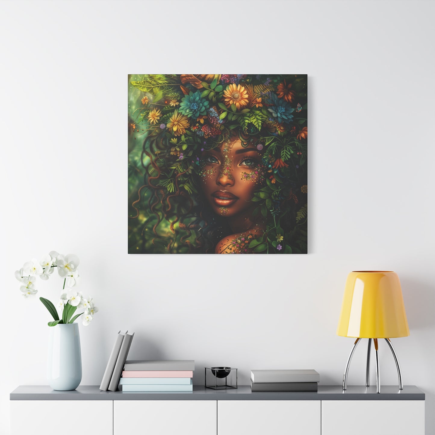 Mother Nature In Full Bloom Afrocentric Black Woman Fantasy Art Canvas Wall Print - Xtreme Shopper