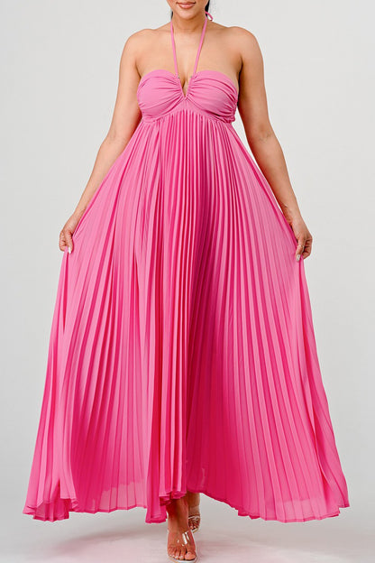 Flowy Sleeveless Pleated Maxi Dress