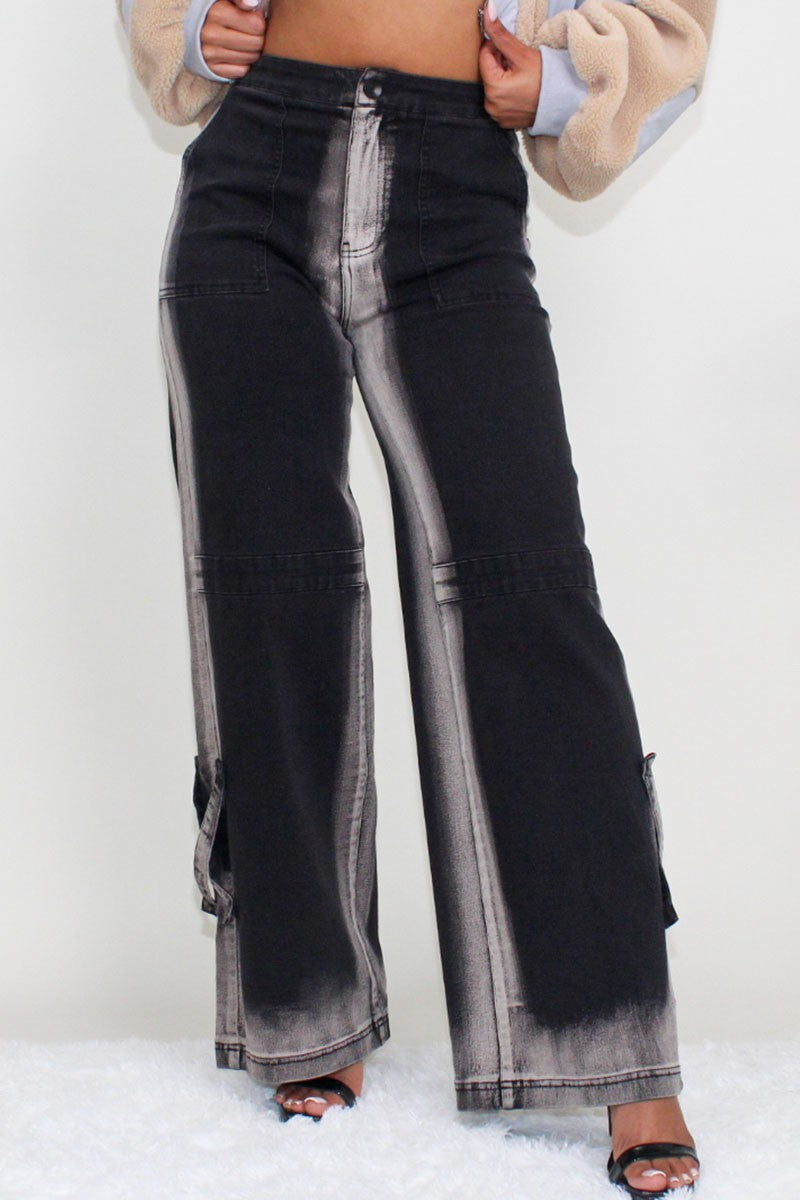 Trendy Gray and Black Ombre Denim Jeans