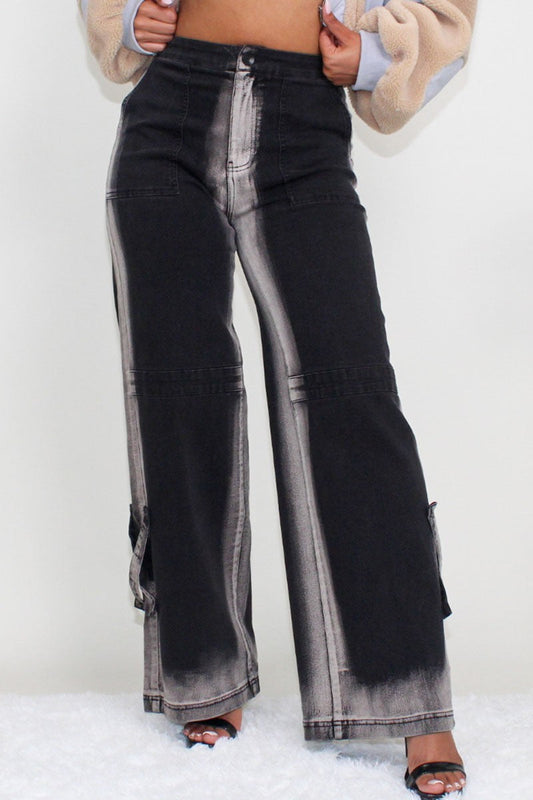 Trendy Gray and Black Ombre Denim Jeans