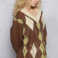 POL V-Neck Argyle Pattern Mohair Sweater with Contrast Exposed Stitch Detail - Xtreme Shopper