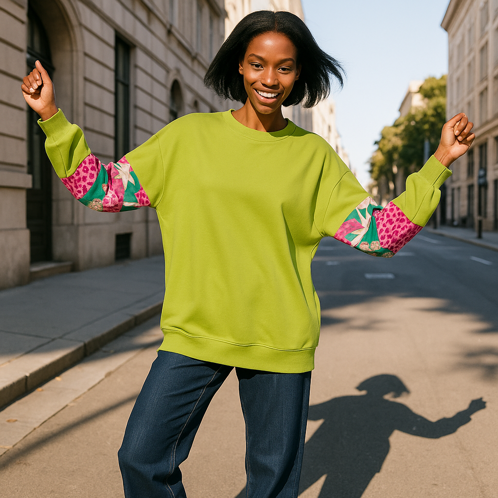 Boho Printed Patchwork Sleeve Sweatshirt