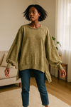 Zenana Acid Wash Exposed-Seam High Low Sweatshirt